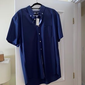 Navy blue button up dress shirt
